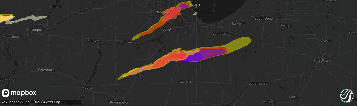 Hail map in Bourbonnais, IL on March 10, 2026
