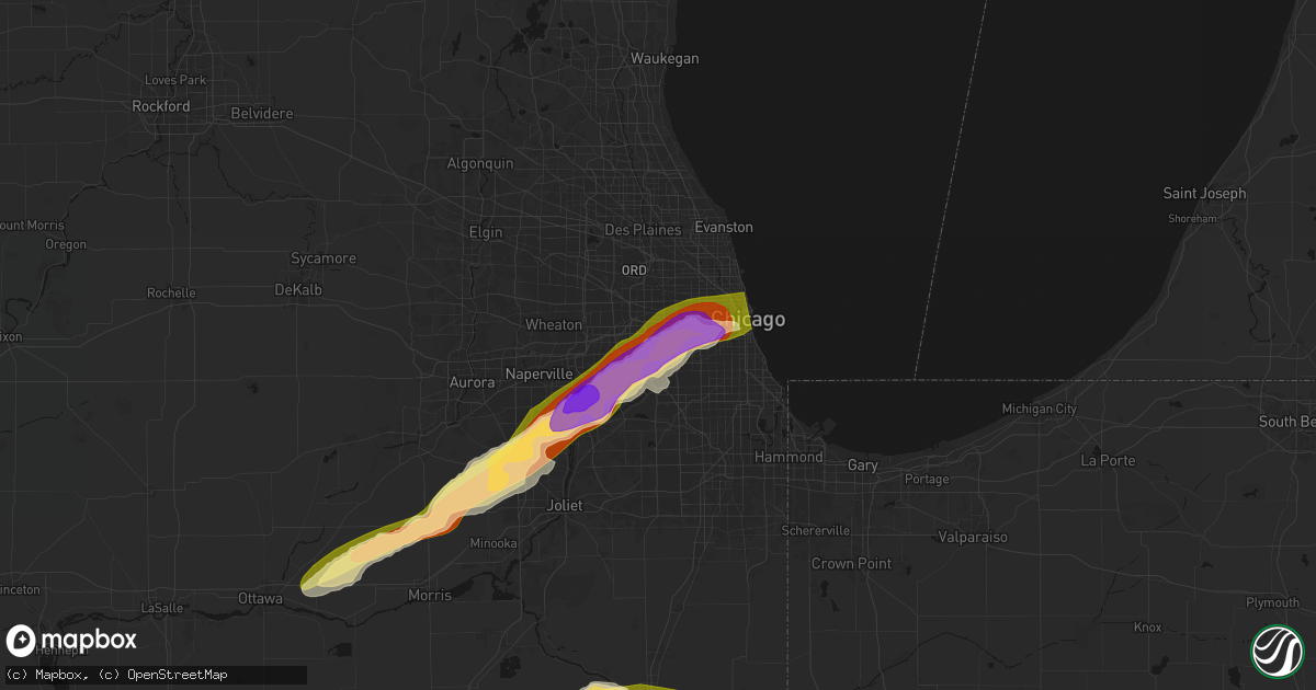 Hail map in Brookfield, IL on March 10, 2026