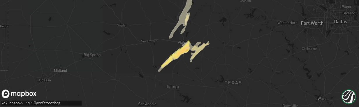 Hail map in Buffalo Gap, TX on March 10, 2026