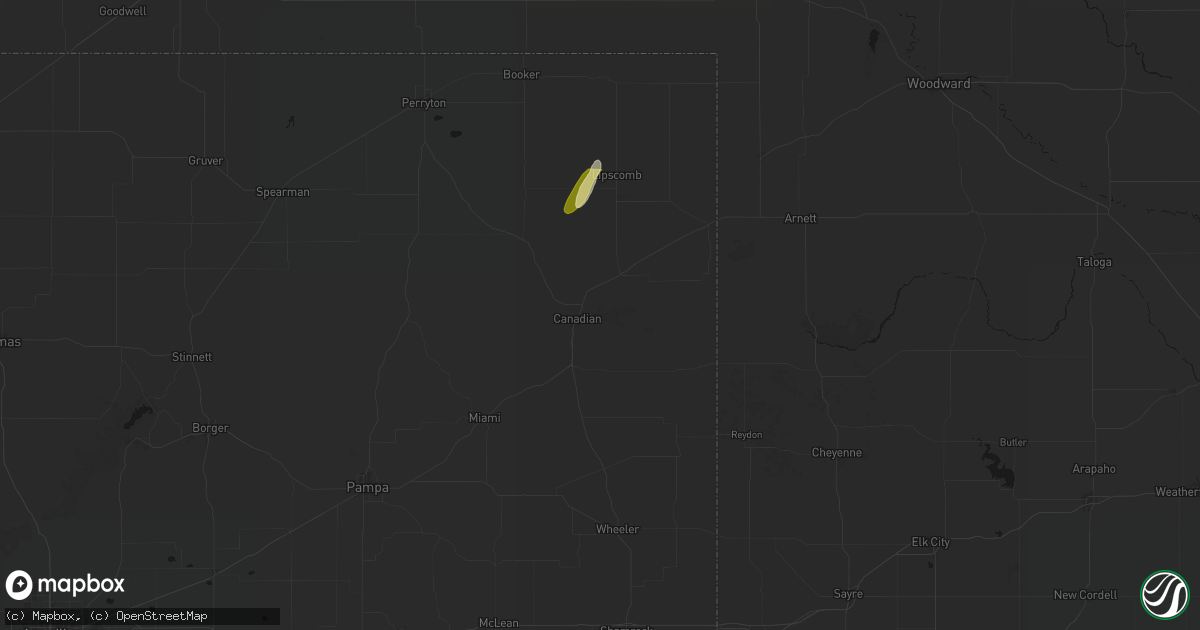 Hail map in Canadian, TX on March 10, 2026