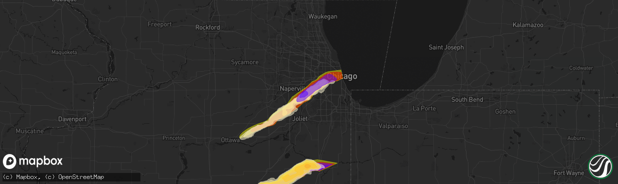 Hail map in Darien, IL on March 10, 2026