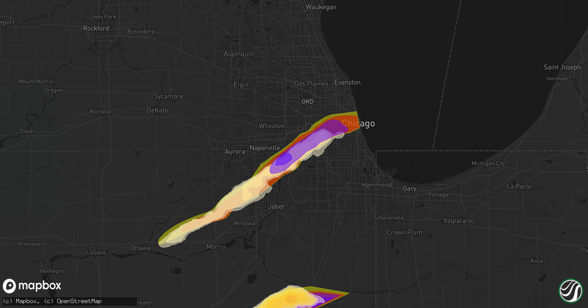 Hail map in Darien, IL on March 10, 2026