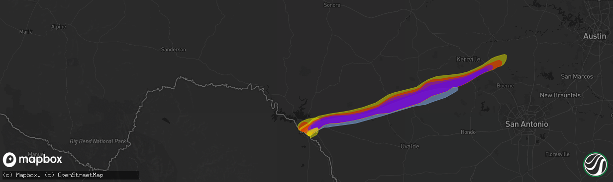 Hail map in Del Rio, TX on March 10, 2026