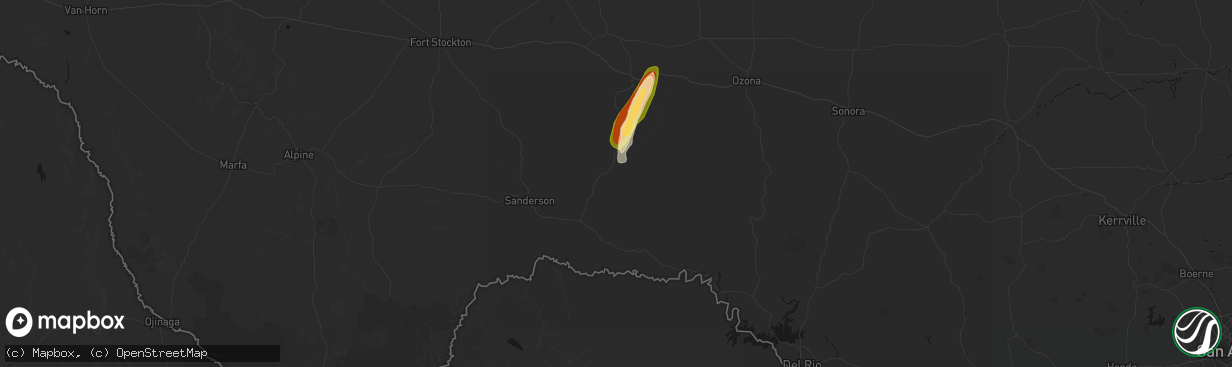 Hail map in Dryden, TX on March 10, 2026