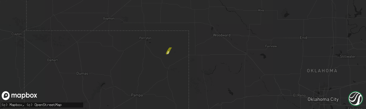 Hail map in Higgins, TX on March 10, 2026