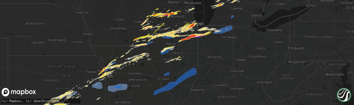 Hail map in Illinois on March 10, 2026
