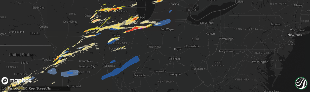 Hail map in Indiana on March 10, 2026