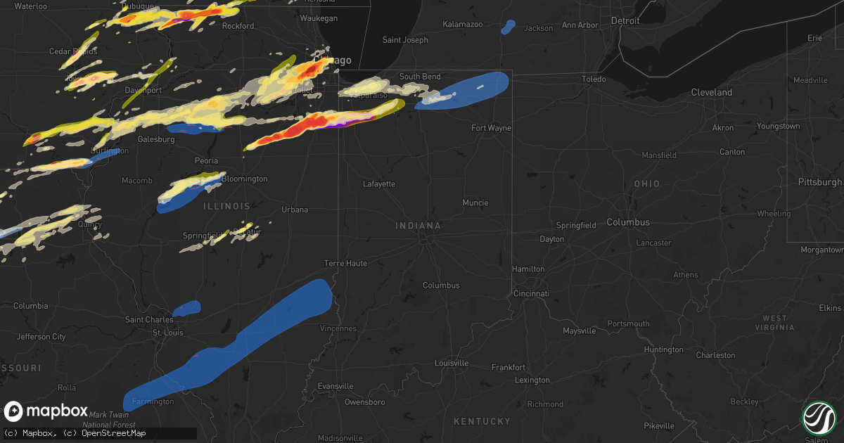 Hail map in Indiana on March 10, 2026