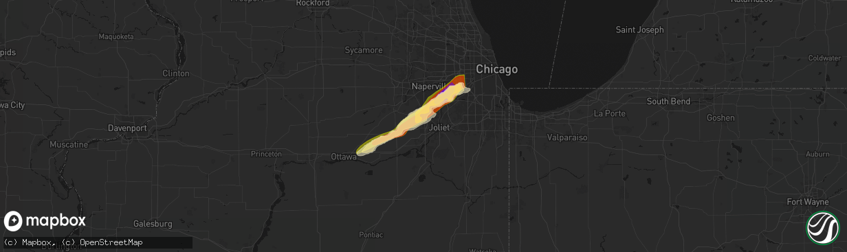Hail map in Joliet, IL on March 10, 2026