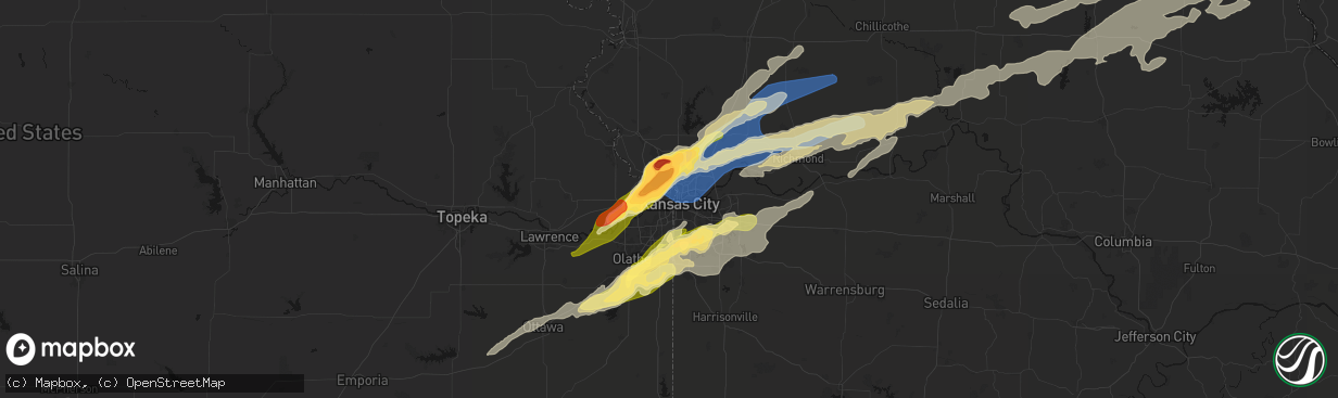Hail map in Kansas City, KS on March 10, 2026