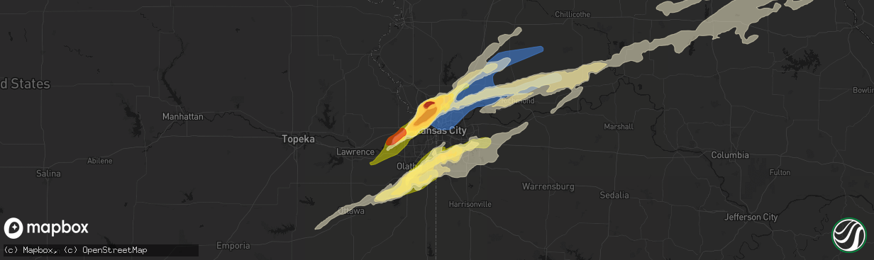 Hail map in Kansas City, MO on March 10, 2026