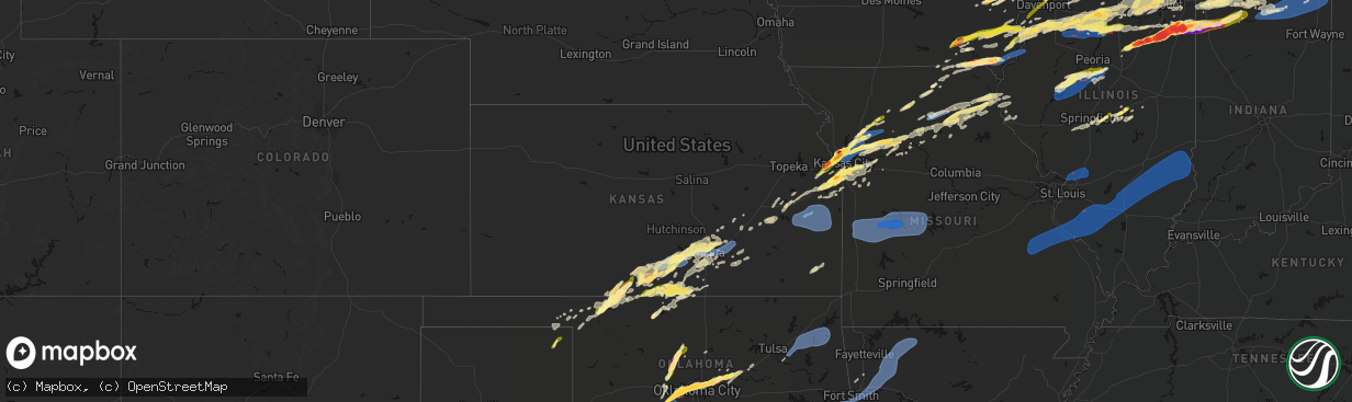 Hail map in Kansas on March 10, 2026