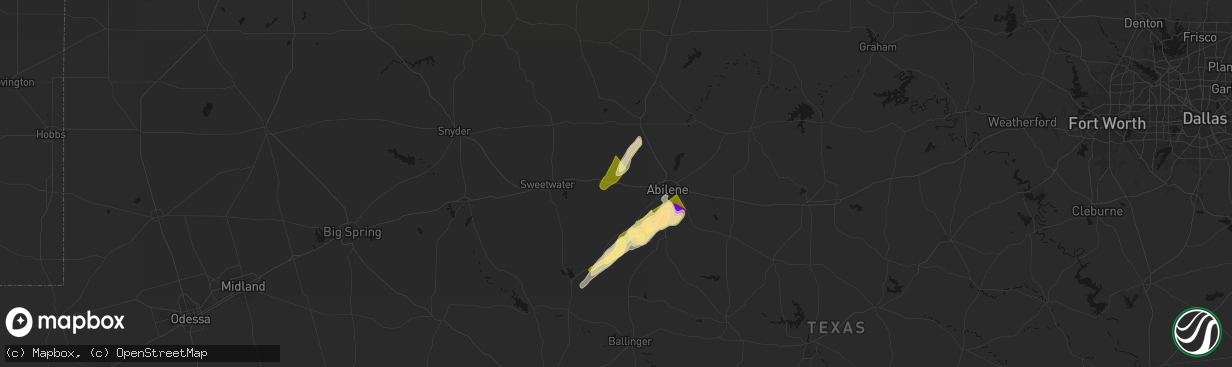 Hail map in Merkel, TX on March 10, 2026