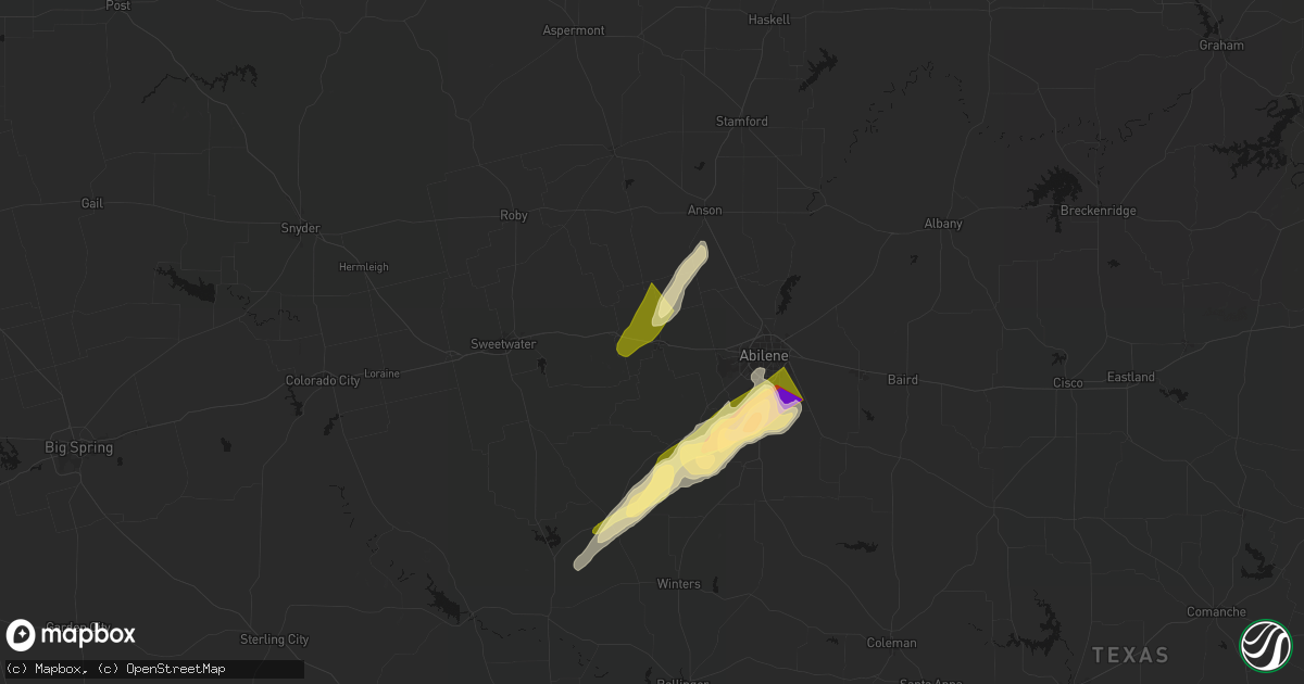 Hail map in Merkel, TX on March 10, 2026