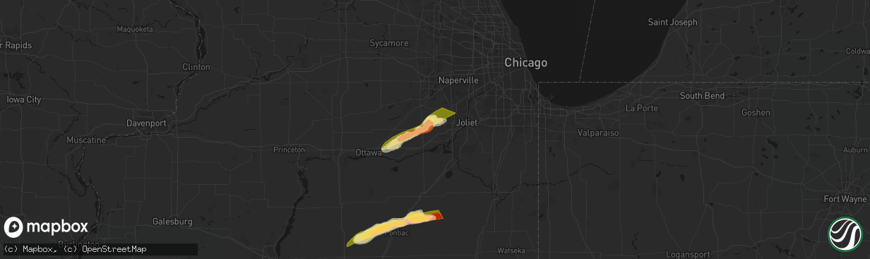 Hail map in Minooka, IL on March 10, 2026