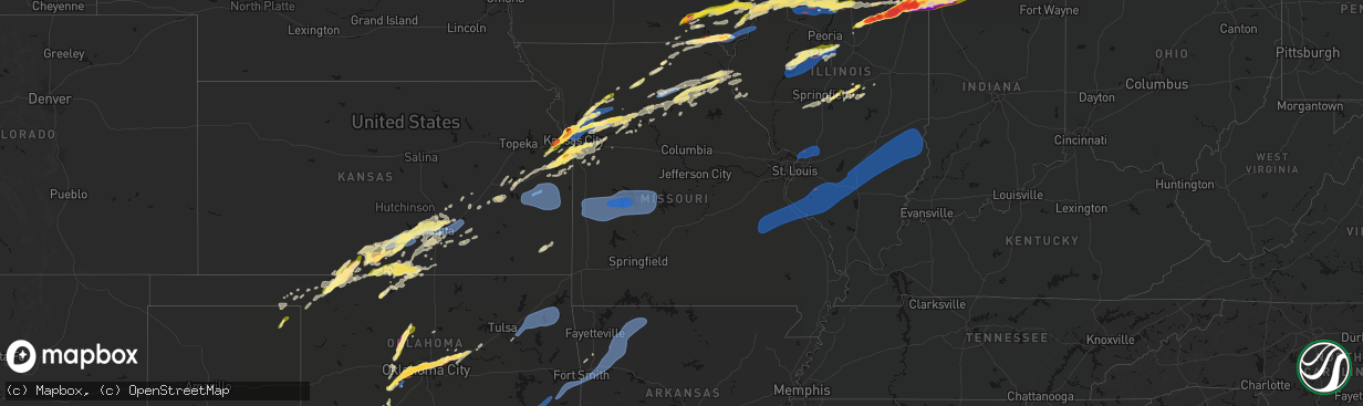 Hail map in Missouri on March 10, 2026