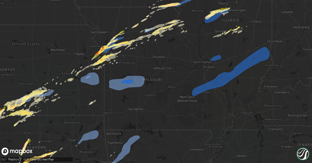 Hail map in Missouri on March 10, 2026