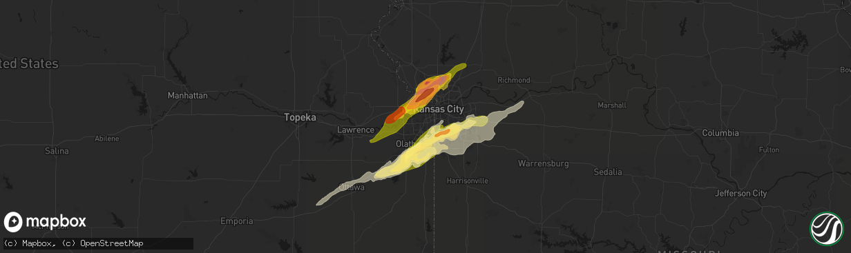 Hail map in Overland Park, KS on March 10, 2026