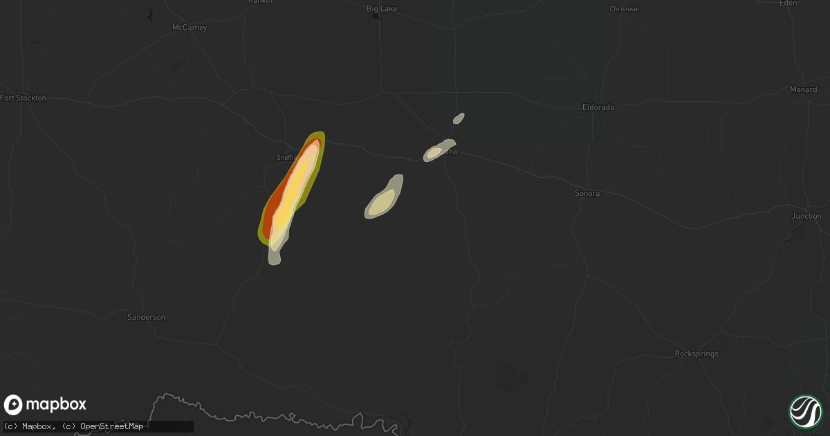 Hail map in Ozona, TX on March 10, 2026