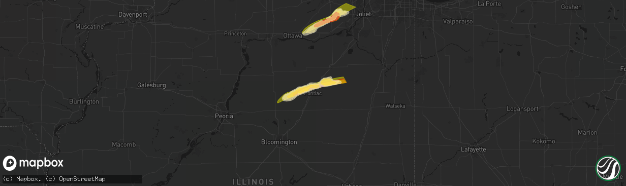 Hail map in Pontiac, IL on March 10, 2026