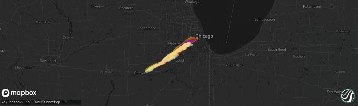 Hail map in Romeoville, IL on March 10, 2026
