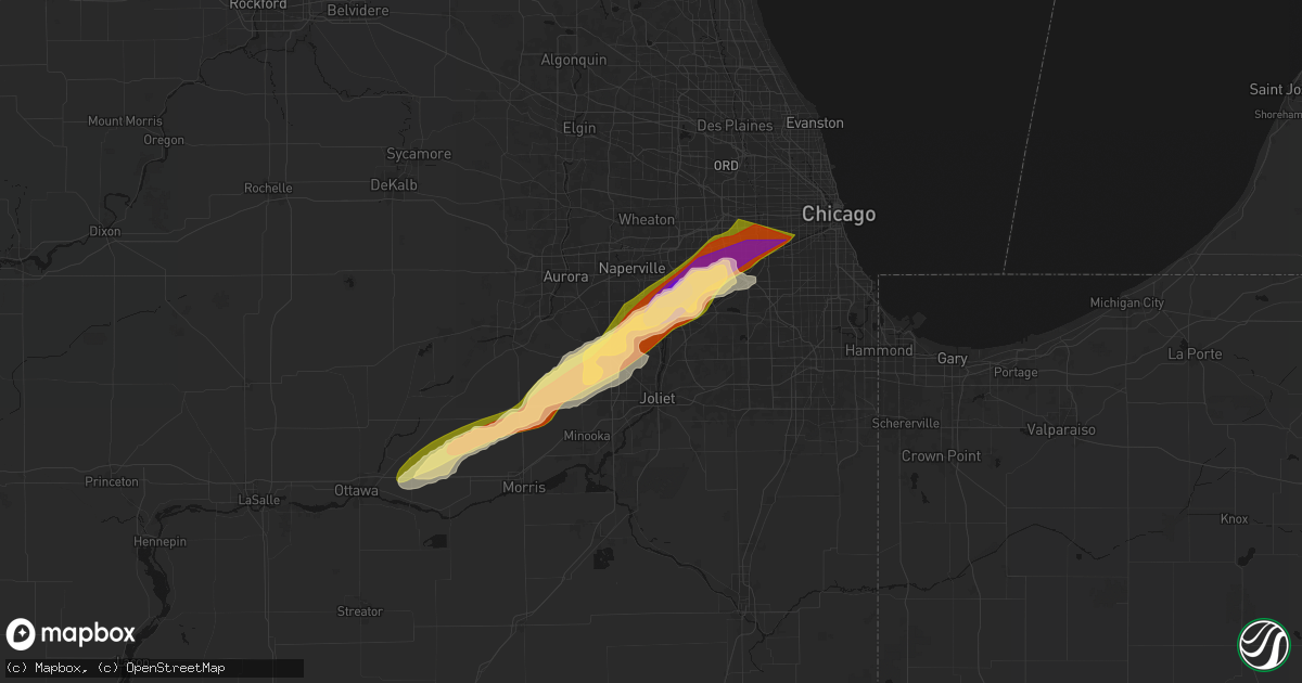 Hail map in Romeoville, IL on March 10, 2026
