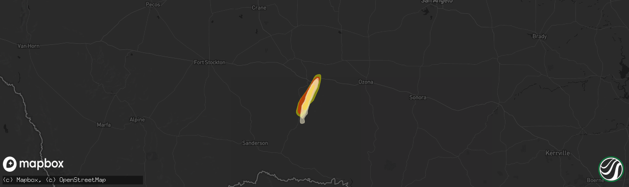Hail map in Sheffield, TX on March 10, 2026