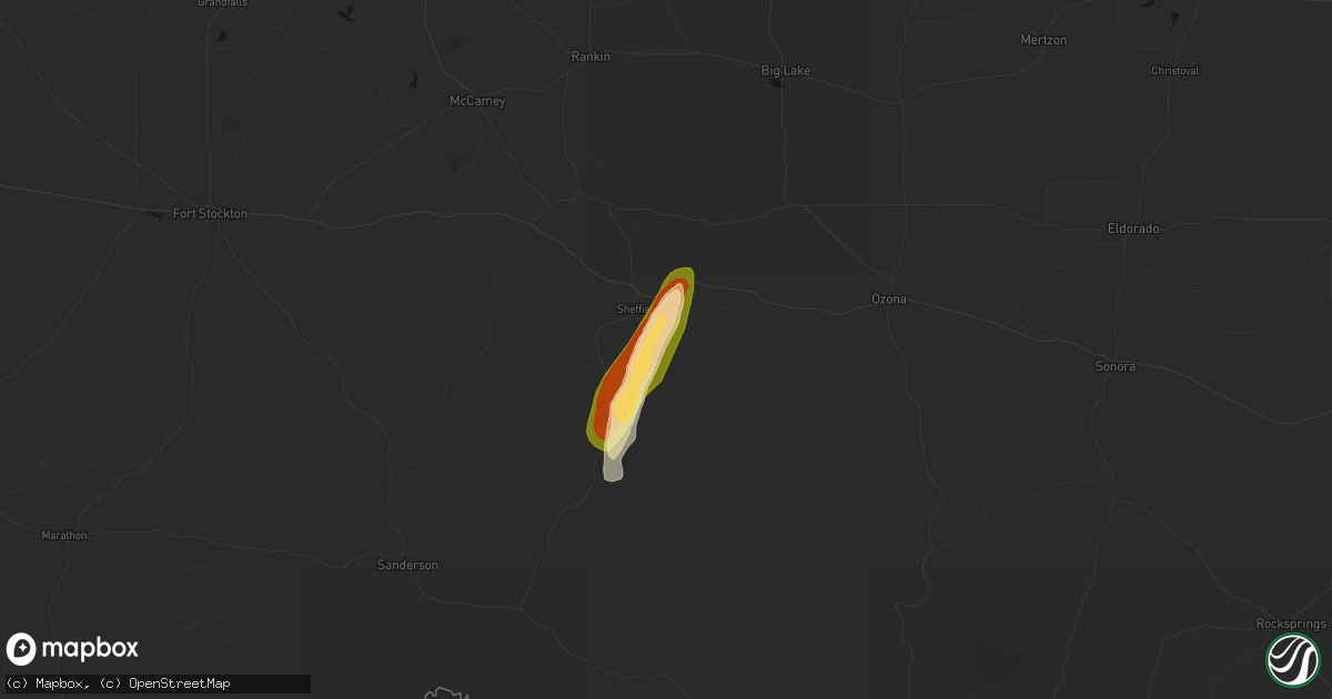 Hail map in Sheffield, TX on March 10, 2026