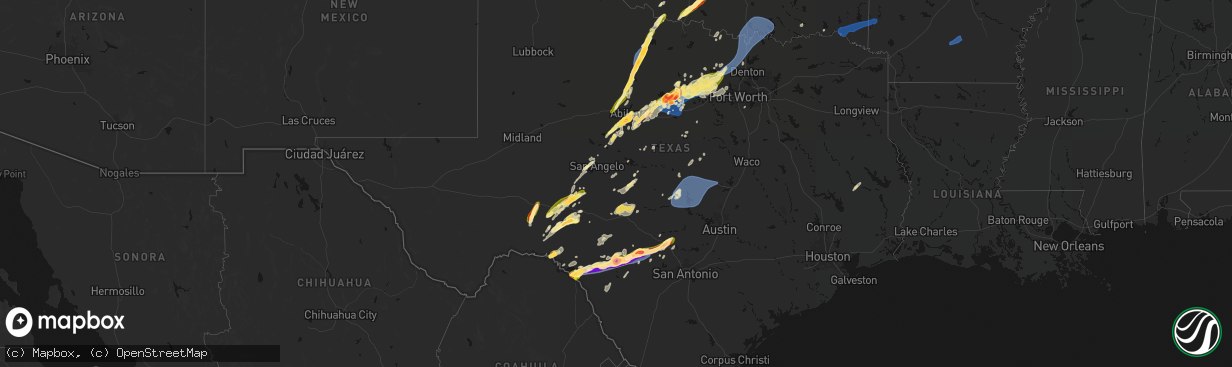 Hail map in Texas on March 10, 2026