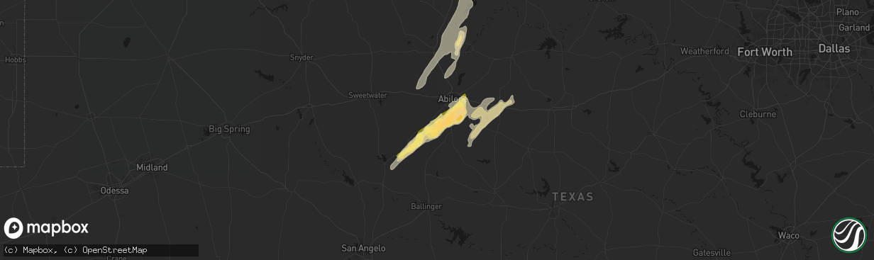 Hail map in Tuscola, TX on March 10, 2026