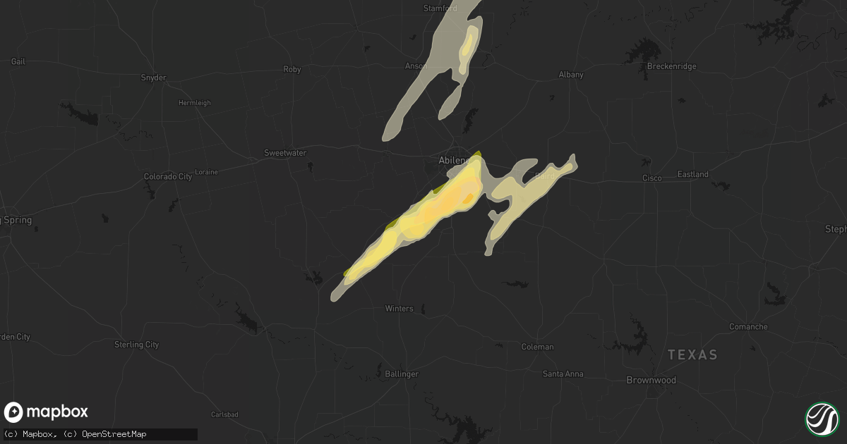 Hail map in Tuscola, TX on March 10, 2026