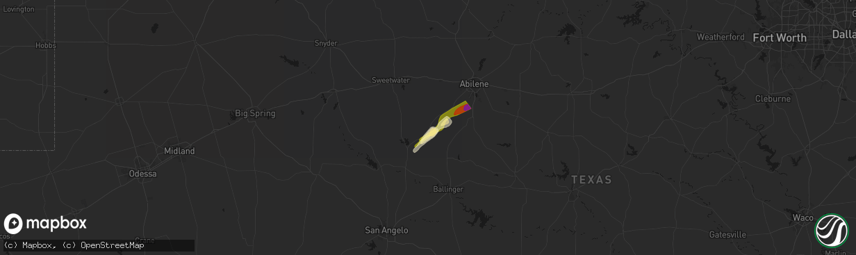 Hail map in Wingate, TX on March 10, 2026