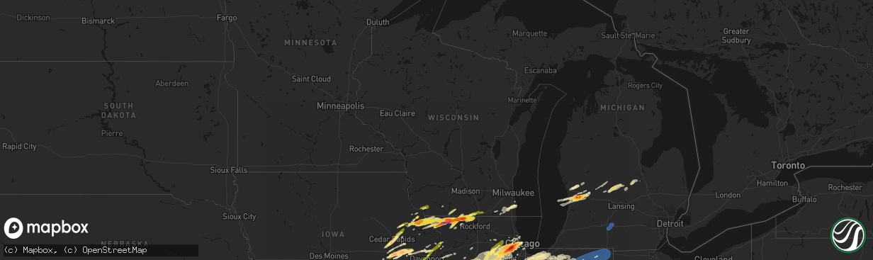 Hail map in Wisconsin on March 10, 2026