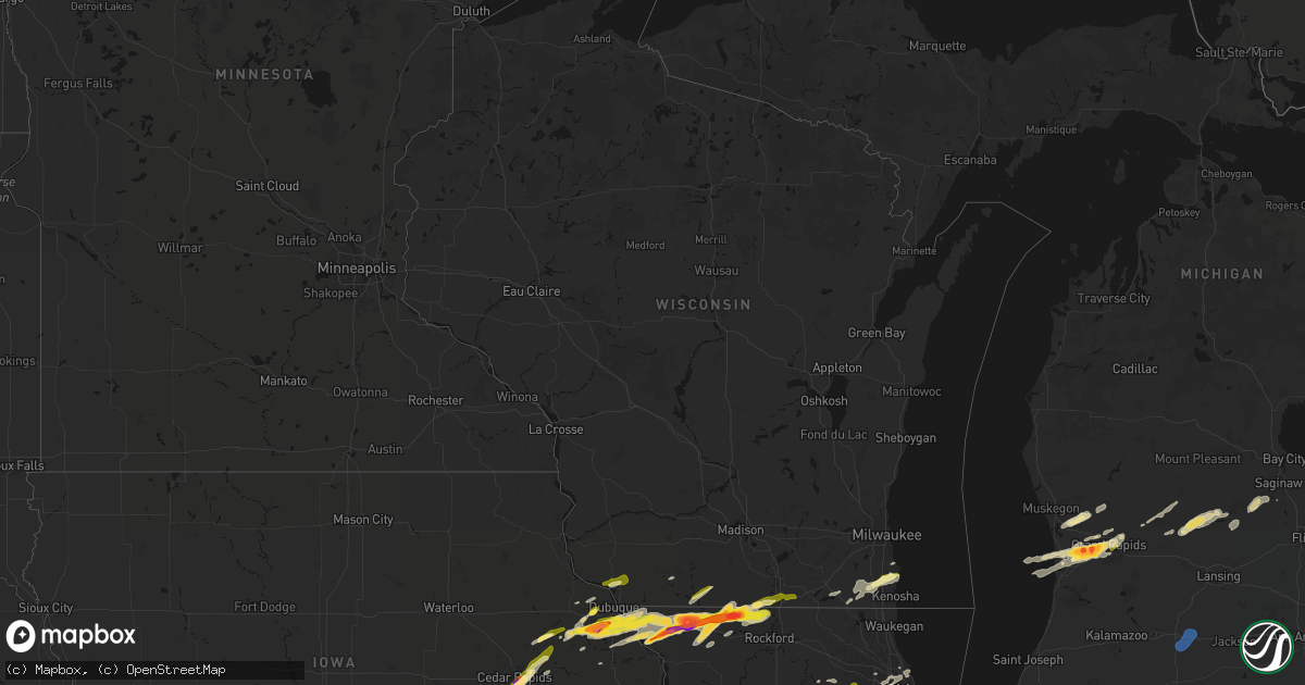 Hail map in Wisconsin on March 10, 2026