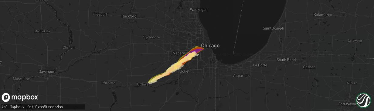 Hail map in Woodridge, IL on March 10, 2026