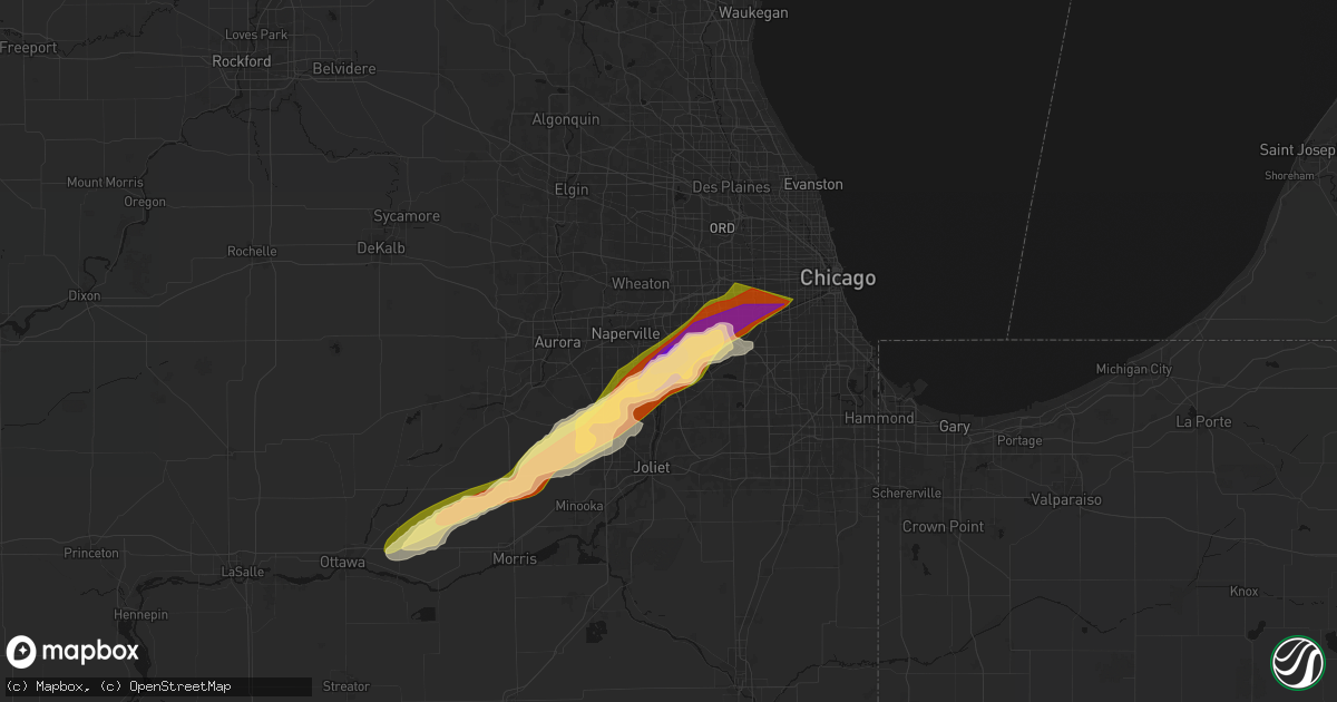 Hail map in Woodridge, IL on March 10, 2026