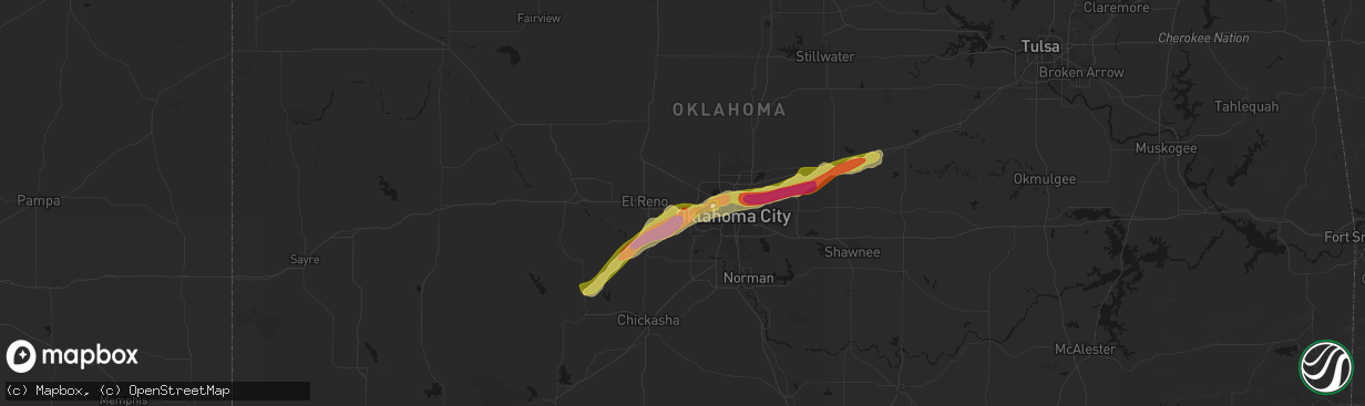 Hail map in Yukon, OK on March 10, 2026
