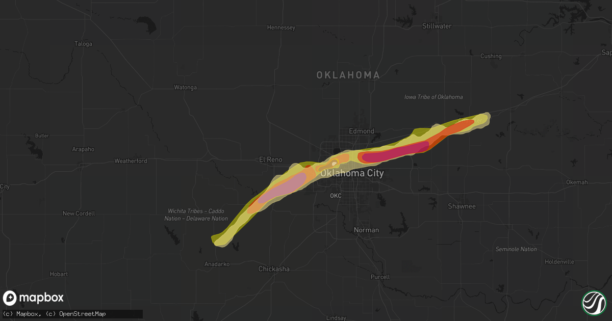 Hail map in Yukon, OK on March 10, 2026