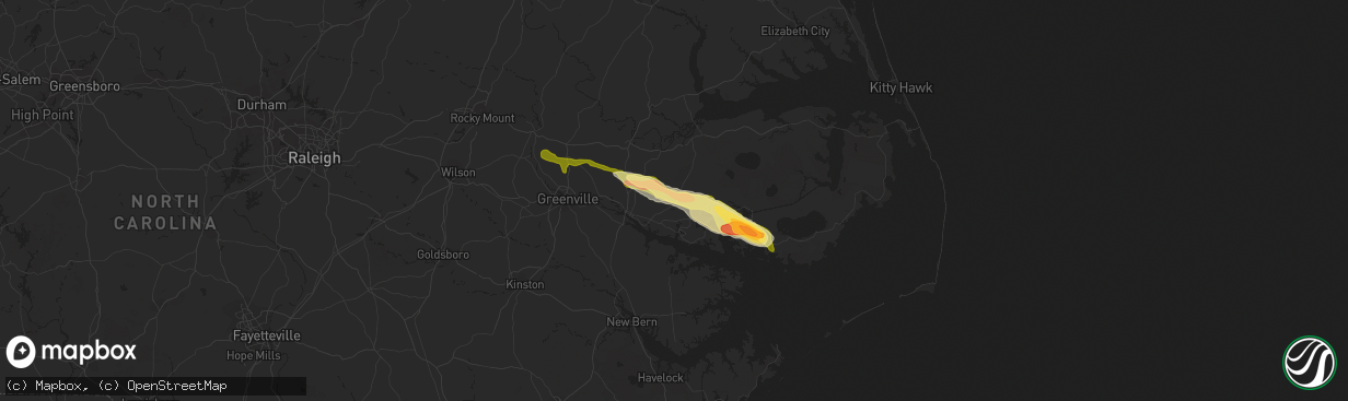 Hail map in Pinetown, NC on March 11, 2015