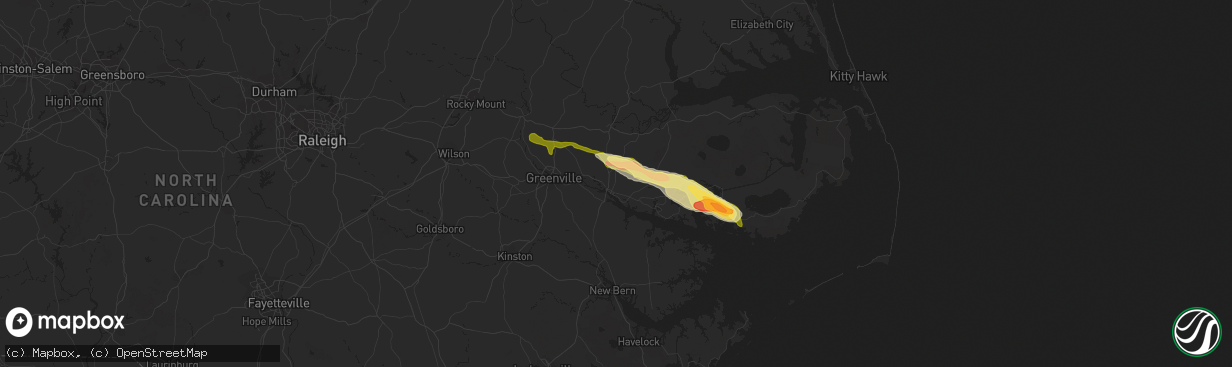 Hail map in Washington, NC on March 11, 2015