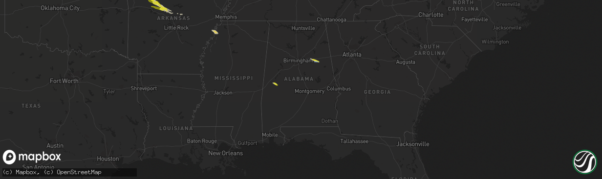 Hail map in Alabama on March 11, 2020