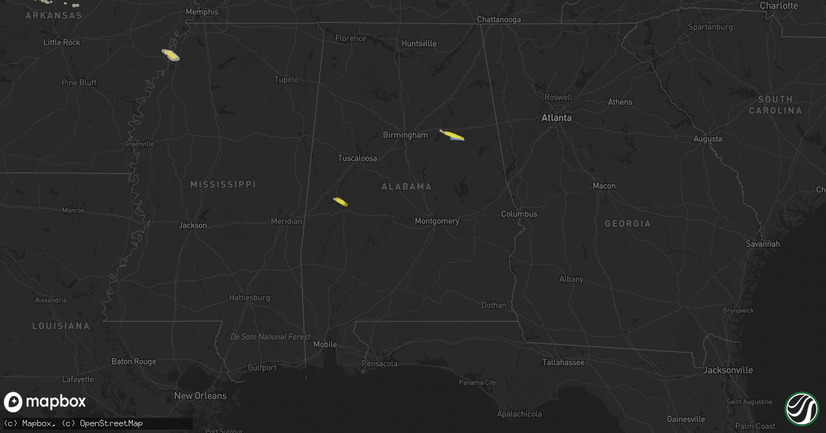 Hail map in Alabama on March 11, 2020