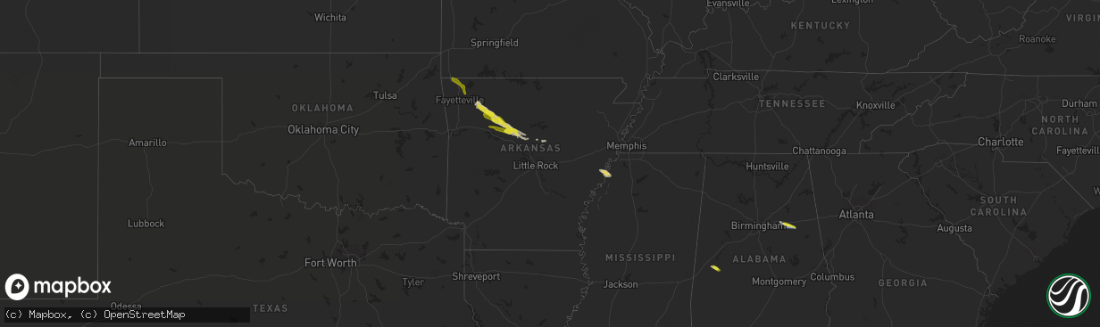 Hail map in Arkansas on March 11, 2020