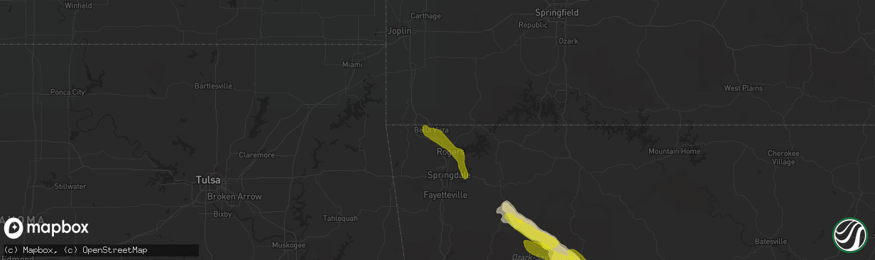 Hail map in Bella Vista, AR on March 11, 2020