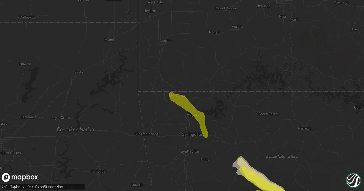 Hail map in Bella Vista, AR on March 11, 2020