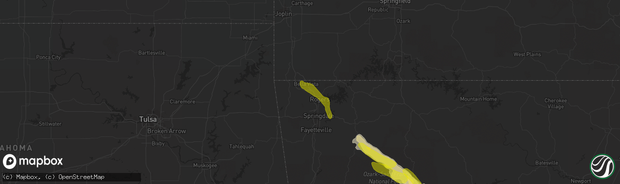 Hail map in Bentonville, AR on March 11, 2020