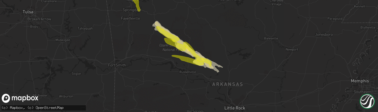 Hail map in Dover, AR on March 11, 2020