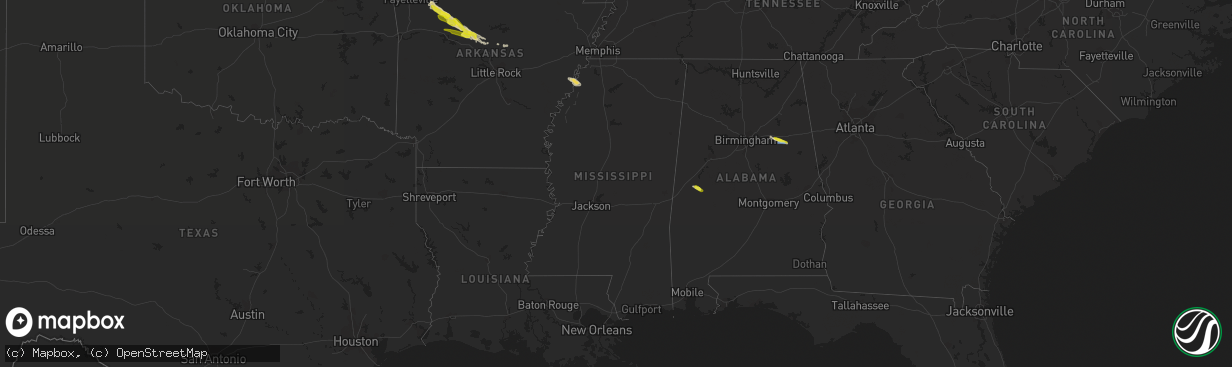 Hail map in Mississippi on March 11, 2020