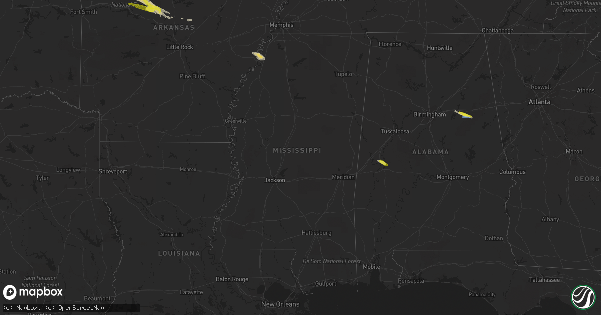 Hail map in Mississippi on March 11, 2020