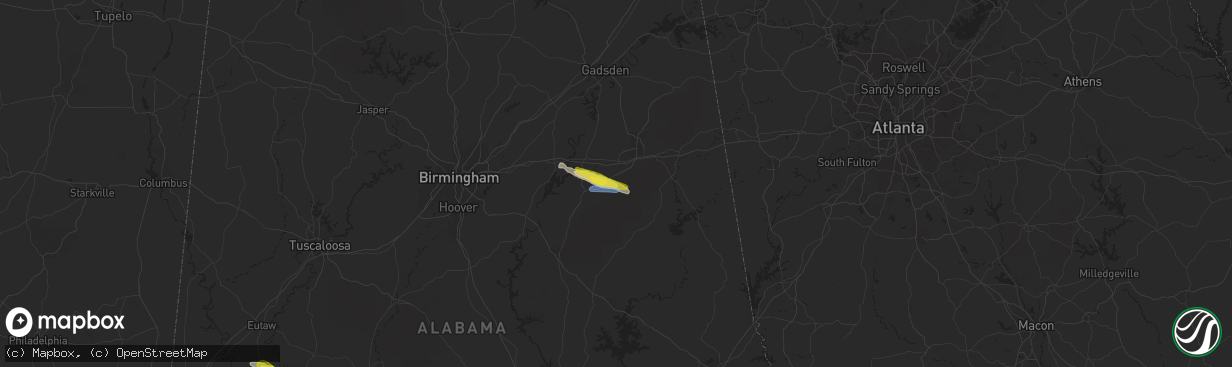 Hail map in Munford, AL on March 11, 2020